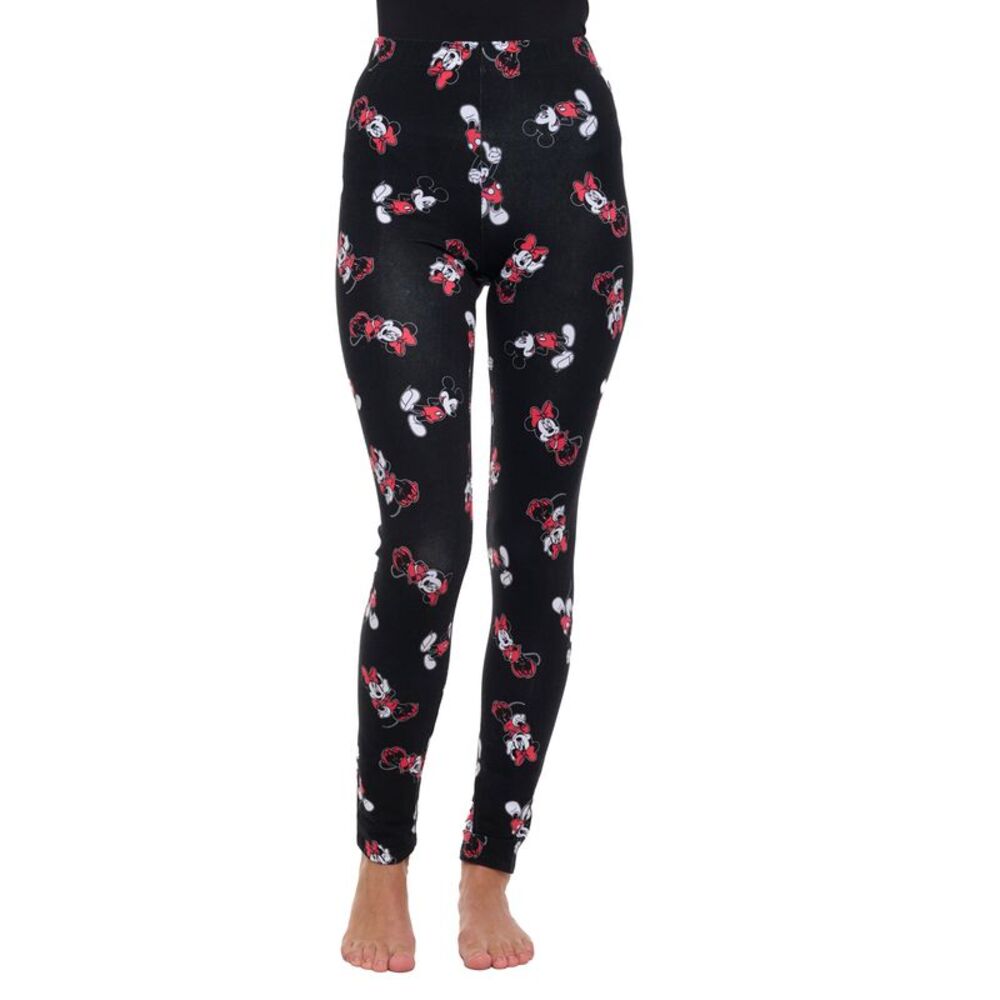 New Disney Women's Mickey & Minnie Mouse Leggings All-Over Print Stretch Black